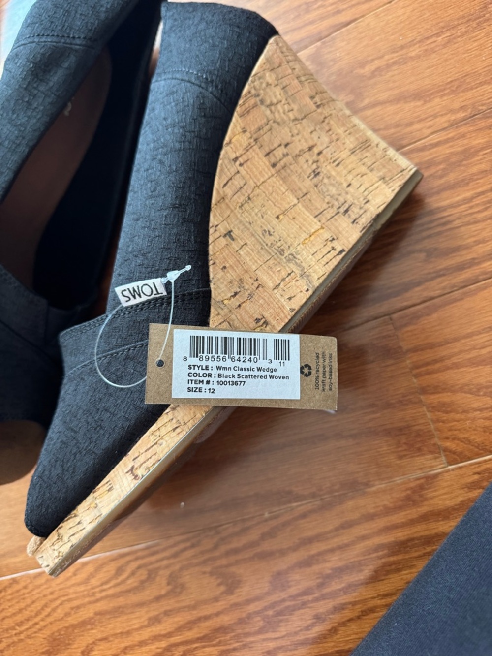TOMS Black Cork Wedge Peep-Toe Espadrilles NWT and box - Picture 5 of 8